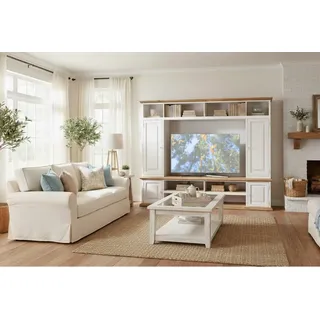 Wohnwand TV-Wand MEXICO, weiß, natur / honigfarbig, Landhausstil Möbel, Pinie massiv