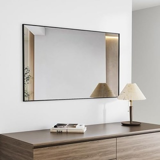Goezes Wandspiegel 60 x 100 cm rechteckig Schwarz Spiegel, 100x60cm Wandspiegel mit Schwarz Rahmen Badspiegel Schminkspiegel, ideal für Badezimmer, Waschraum, Schlafzimmer, Wohnzimmer
