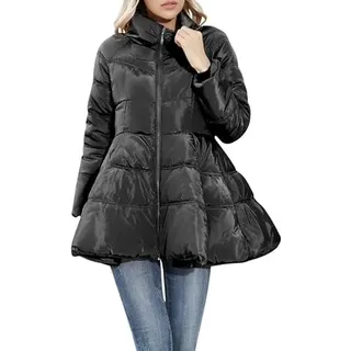 Runstarshow Winterjacken für Damen UK Damen Gepolsterter Mantel Damen Swing Mäntel A-Linie Parka Mantel Steppjacke mit Taschen Fit und Flare Mantel Warme Oberbekleidung mittellang Übergröße S-XXL / - L