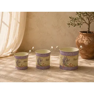 3 er Set Nostalgie Blumentopf rund Landhaus Shabby Chic Blech M2
