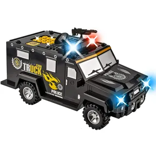 alles-meine.de GmbH Spardose - elektronisch - Geldtransporter Polizei - mit Fingerabdruck + Zahlenkombination/Passwort + Sound + Licht - digitaler Tresor Sparschwein für Kinder..
