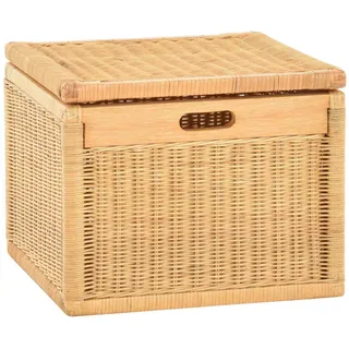 Krines Home Wäschekorb Korb mit Deckel Rattan geflochten Regalkorb, Schrankkorb Aufbewahrung, Kubus Klein gelb