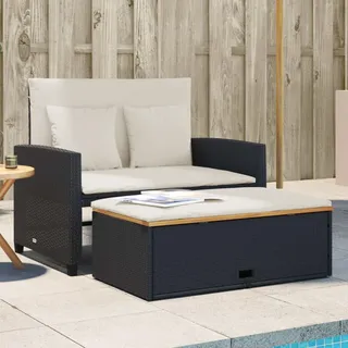 Festnight Gartensofa Ausziehbar mit Liegefunktion Stauraum Balkon Sofa Liege Rattan Sofa 2 Sitzer Hocker Balkonsofa mit Schlaffunktion Rattansofa Balkonmöbel Kleiner Balkon Couch Wetterfest
