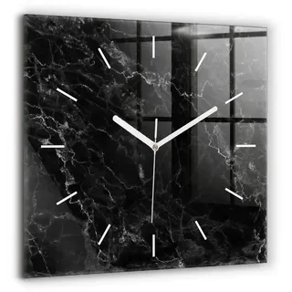 Tulup Wanduhr Moderne Glasuhr Dunkler Marmor Rechteckige Uhr aus Gehärtetem Glas weiß 60 cm x 60 cm