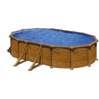 Gre Pool KITPROV618WO Mauritius - Aufstellpool aus Stahl, oval, mit Holzoptik. Abnehmbare Gartenpool. 610 x 375 x 132 cm