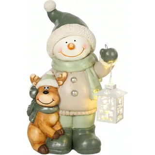 HOMCOM Weihnachtsdeko Figur Schneemann 43 cm, Weihnachtsfigur aus MGO mit LED-Laterne, Fensterbank Deko mit Timer, für Innen   Aosom