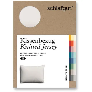 schlafgut Knitted Jersey Kissenbezug 70x90 cm Sand Light Uni weicher Premium Kopfkissenbezug einzeln, faltenfrei mit Elasthan