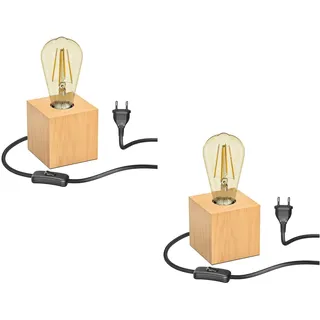 ledscom.de 2x Tischlampe HITO, Holz massiv, eckig, inkl. E27 LED Retro gold max. 814lm extra-warmweiß 3-Stufen