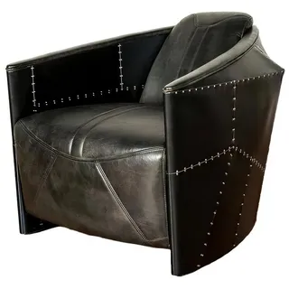 Xlmoebel Sessel Vintage Ledersessel in Schwarz aus Echtleder mit Retro-Design (1-St., Sessel), Hergestellt in Europa schwarz