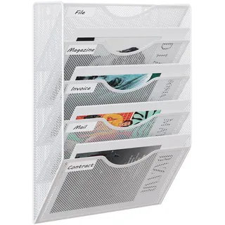 EasyPAG 5 Fächer Metall A4 Zeitschriftenhalter Wand Zeitschriften Wandhalter Aktenablage Dokumentenhalter Hängend Magazin Organizer Flyerhalter Prospektspender,Weiß