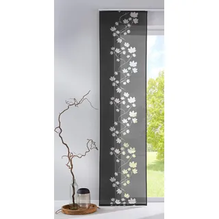 Gardinenbox Moderner Flächenvorhang Schiebegardine aus hochwertigem Ausbrenner-Stoff mit Klettband, Schwarz Leaf, 2 Stück 245x60 (HxB), 856100