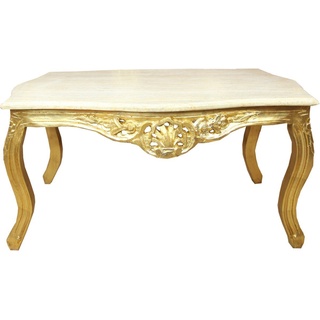 Casa Padrino Couchtisch Barock Couchtisch Gold mit Marmorplatte Creme - Möbel Tisch Antik Stil