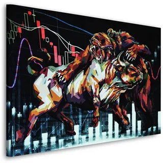 Wallstreet Bull & Bear Wandbild Leinwandbild Kunstdruck XXL Deko Größe 60x40x2cm