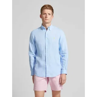 Custom Fit Leinenhemd mit Label-Stitching, Bleu, S
