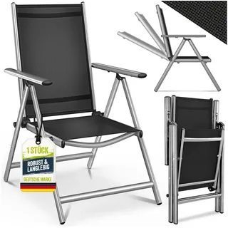 tillvex Gartenstuhl Hochlehner klappbar aus Aluminium Gartenstühle Alu mit Armlehnen (Klappstuhl verstellbar & wetterfest), Lehne 7-Fach verstellbar Balkon Garten Terrasse silberfarben