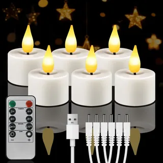 LED-Teelichter Wiederaufladbar mit fernbedienung ,Flammenlose LED Kerzen mit Timer, 6 Stück,USB Elektrische Aufladbare Kerzen für Hochzeiten Partys - Weiß