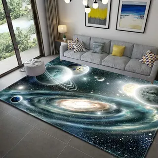 3D Galaxie Sternenhimmel Serie Wohnzimmer Teppich Cartoon Kind Spielteppich Weltraum Universum Planet Erde Matte Teenager Junge Mädchen Zimmer rutschfeste Flanell Teppiche (Grau,100x150 cm)