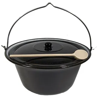 Set Gulaschkessel Gulaschtopf Emaille 14 Liter + Deckel + Kochlöffel Hordentopf Glühweintopf Suppentopf