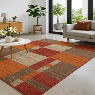 ARUGYTEI Teppich großer Wohnzimmer,200 x 300 cm, Modernes Rostbraun, Terrakotta, Beige, Braun, Waschbar Anti-Rutsch Teppiche für Esszimmer Schlafzimmer Arbeitszimmer Deko
