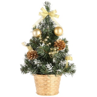 Herfair Mini Weihnachtsbaum, Künstlich Weihnachts Baum mit Weihnachtskugeln Tannenzapfen und Schleifen, Klein Weihnachtsbaum Figuren Ornamente für Weihnachten Tischdeko (Gold,30 cm/ 11.8 in)