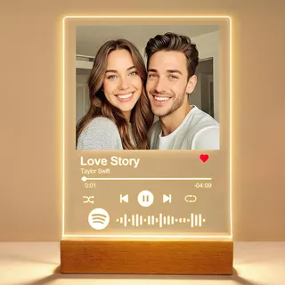 VEELU Spotify Glas Personalisiert LED Nachtlicht Song Cover Glas Bild mit Foto Spotify Platte Acrylglas Fotogeschenke für Männer Frauen Pärchen Geschenk Jahrestag Valentinstag Weihnachten