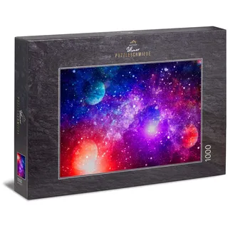 Ulmer Puzzleschmiede - Puzzle „Schwebende Welten“ - Klassisches 1000 Teile Weltall-Puzzle – farbenfrohes Puzzlemotiv aus dem Universum mit fantastischer Planeten- und Sternen-Welt