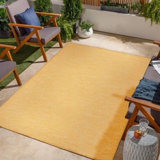 Jimri In- & Outdoor Teppich - Wetterfester Teppich für Balkon, Terrasse, Garten, Wohnzimmer, Küche - Strapazierfähiger Bodenteppich, Widersteht UV-Strahlen & Wasser - Größe 160 x 220 cm, Gelb
