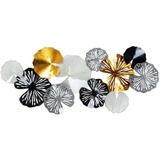 levandeo Metallbild 115x49cm Wandbild Blatt Metall Schwarz Gold Deko Ringe Wanddeko Design Wandkunst Metallbild
