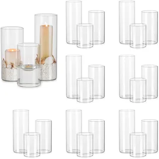 Hewory 24 Kerzengläser Windlicht Glasvase Zylinder für Tischdeko Ø 8,5cm | 14/19/24cm H, Hitzeglas, Klare Glaszylinder für Kerzen mit Boden, Kerzenglas Gross, Glas Vasen Set für Hochzeit Weihnachten
