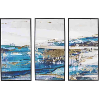 Bild Gemälde Blue Sea 3er-Set, Leinwanddruck auf Kiefer, modern, Blau bunt, 40x80 cm