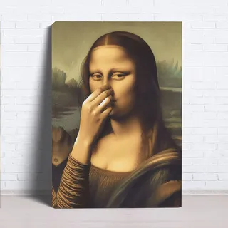 Mona Lisa Badezimmer Wandkunst, Toilettenhumor Lustiges Poster, Mona Lisa Mit Nasezu Geste, Wasserfest Künstlerisch Wandbild Für Badezimmer, Wohnzimmer, Hotelzimmer, Apartment