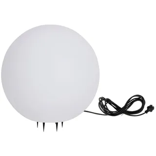 TRANGO LED Gartenleuchte, 1er Set 500W IP65 Gartenkugel 50cm Durchmesser in Weiß matt Naturstein-Optik *SNOW* inkl. 3 Meter IP44 Zuleitungskabel mit 1x E27 Fassung (ohne Leuchtmittel), Kugelleuchte, Gartenleuchte, Leuchtkugel, Außenleuchte weiß Ø 50 cm