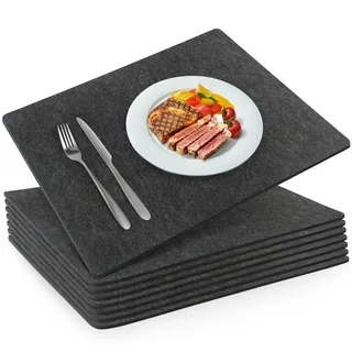 SOSMAR 8 Stück Premium Tischsets Filz 44x32cm - Platzsets Abwaschbar aus 4mm dickem Filz, Platzdeckchen Filzuntersetzer für Esstisch Tischunterlagen (8 Stück/Anthrazit)