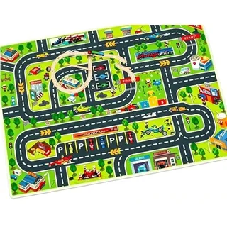 Kinder Auto Teppiche mit Straßen und Stadt, Spielteppich für Kinders, 60*90cm Automatte mit Stadtplan, Spielzimmermatte, Kinder-Auto-Spielmatte, fürJungen, Mädchen, Kinderzimmer, und Spielzimmer. -A - 56-58