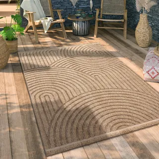 Paco Home Outdoor Teppich Wetterfest Wohnzimmer Balkon Boho Muster Fransen 3D Effekt Floral Geometrisches Design, Grösse:240x340 cm, Farbe:Beige 3