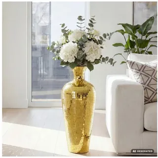FINEBUY Bodenvase SuVa77699 Vase Gold 70cm Standvase Blumenvase XL Wohndeko Groß (Große Metallvase aus lackiertem Metall), Wohnaccessoire im Stil einer Discokugel goldfarben Ø 24 cm x 70 cm x 24 cm