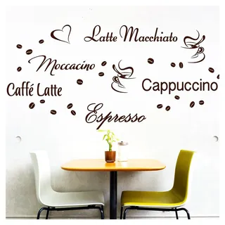 Wandora Wandtattoo Kaffee-Sorten I haselnussbraun I Herz Kaffeetasse Kaffeebohnen Küche Esszimmer Sticker Aufkleber Wandaufkleber Wandsticker G006