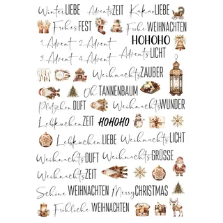 Kerzentattoos Weihnachten – 9 weihnachtliche Designs – Wasserschiebefolie A4 – für glatte Kerzen & Keramik – einfache Anwendung – DIY Deko & Geschenkidee (braun)