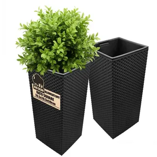 BigDean Blumentopf in Rattan-Optik Pflanzkübel mit Einsatz (Stück, 2 St., Blumentopf), Wetterfest, Pflegeleicht, Dekorativ, Funkktional schwarz