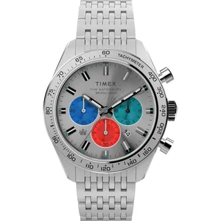 Timex TW2V42400 Waterbury Herren-Chronograph, 41 mm, Edelstahlarmband und silberfarbenes Zifferblatt