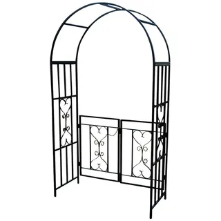 ALEOS. Eleganter XXL Rosenbogen Rankhilfe Pergola mit Tür Gartentür Gartentor aus Metall schwarz Modell 5044-G - Schwarz