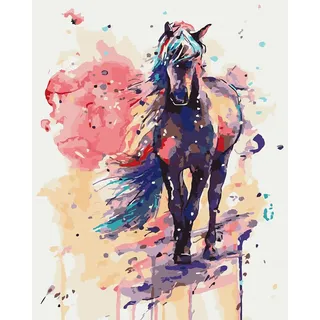 Artnapi Malen nach Zahlen Erwachsene mit Rahmen | DIY Handgemalt | Tiere - Buntes Pferd | Kit für Anfänger und Erwachsene | Set inklusive Acrylfarben & Pinsel | 40x50cm Leinwand | Ideal als Geschenk