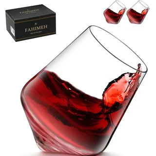 FAHIMEH Rum Gläser, Rotating Whisky Cognac Whiskey Gläser Ohne Stiel Wackelgläser Tasting Weinglas Kristall Tumbler Likörgläser Gin Glas, Personalisiert Männer Geschenke 2er set, 300ml
