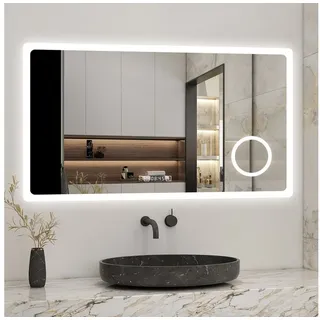 Aica Sanitär Badspiegel mit steckdose Wandspiegel Badezimmerspiegel Uhr+Temperatur 100 cm x 60 cm