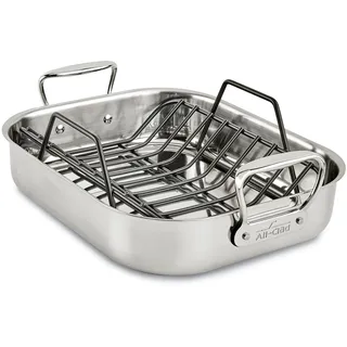 All-Clad Spezialty Edelstahl-Bräter mit Antihaft-Rack, 27,9 x 35,6 cm, ofenfest, 500 F, Bräter, Töpfe und Pfannen, Kochgeschirr, Silber