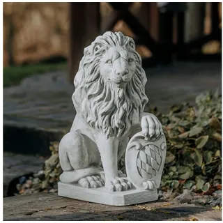 gartendekoparadies.de Gartenfigur Löwen Statuen mit Schild, Steinfiguren, Steinguss, H. 54 cm, je 40 kg, Frostsicher grau