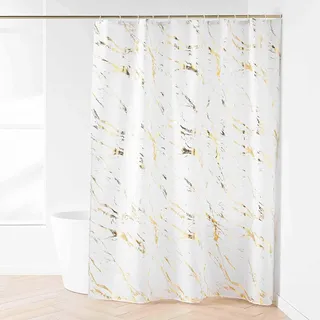 Duschvorhang Mit Haken (180 X 200 Cm), Aquamarble Weiß/gold, Metallic-druck, Polyester