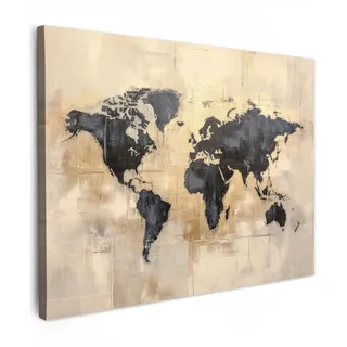 OnlyWow© Gartenbilder Außen 100x70 cm Leinwand Außenbereich Outdoor Wall Art Decoration Wand Terrasse Deko Wetterfest Poster Weltkarte - Gold - Schwarz - Abstrakt