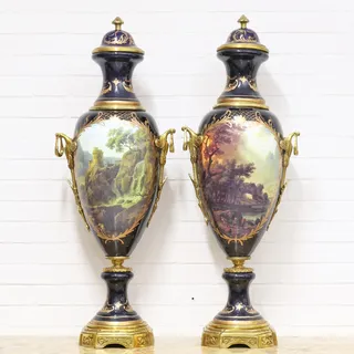Casa Padrino Deko Vasen Lila / Gold 30 x H. 100 cm - Barockstil Porzellan Vasen Set