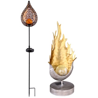 Solarleuchte Gartendeko Steckleuchte LED Außenleuchte Erdspießleuchte Stehleuchte Tischlampe mit Feuereffekt, Flammen Design, LED, 2er Set